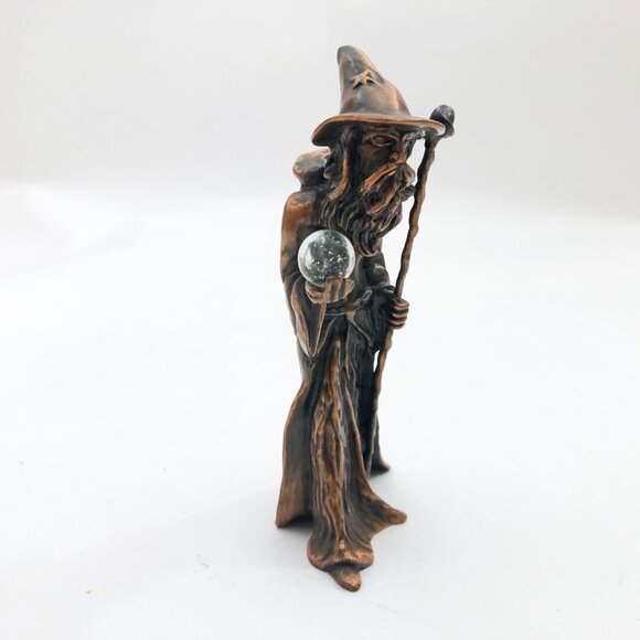 Wizard Merlin Bronze Statue Figurine 6" w/Crystal Ball Heavy 2.25Lb - Picture 5 of 9